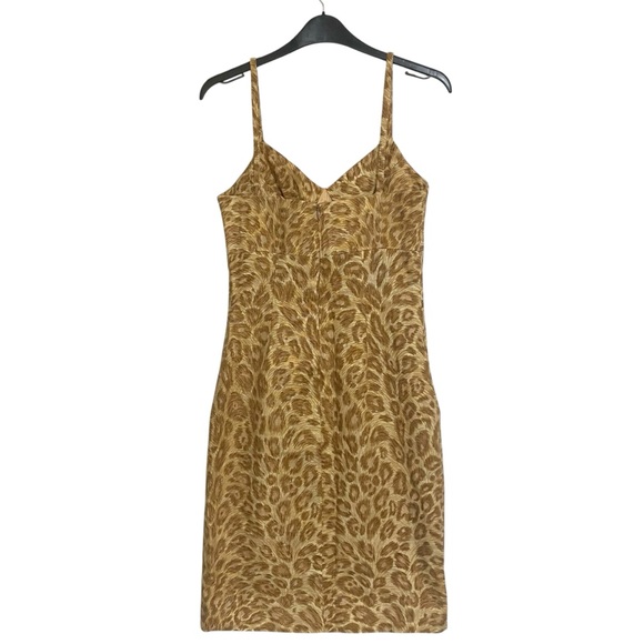 Leopard Animal Print Sleeveless Spaghetti Strap 90s Cotton Linen Dress - Picture 2 of 14
